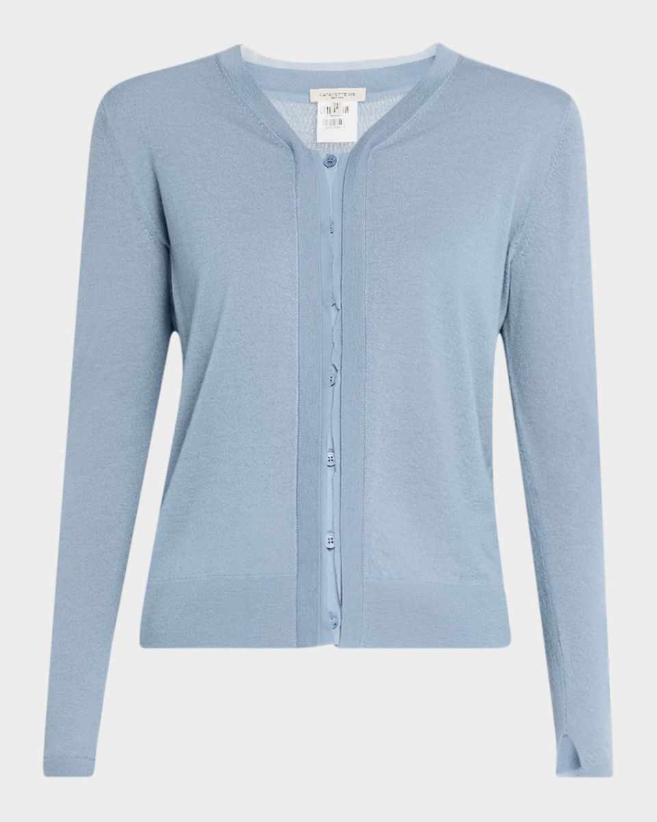 Chiffon-Trim Cashmere Cardigan